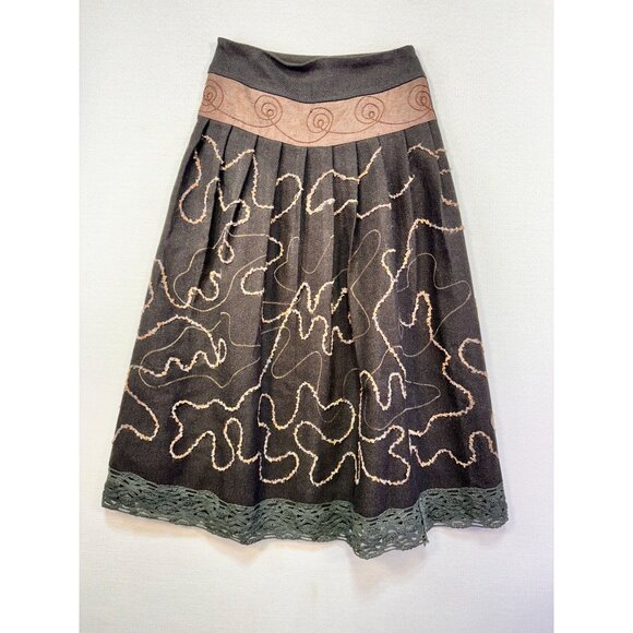 Vintage Baimijier Embroidered A-Line Skirt Size 7 Lace Hem Swirl Whimsical Goth - Picture 1 of 7
